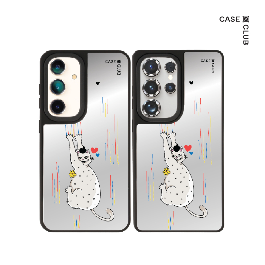 CaseClub เคส ซัมซุง เคส Samsung เคส กระจก ลาย Falling Cat สำหรับ Galaxy S25 Ultra / S25 / S24 Ultra 