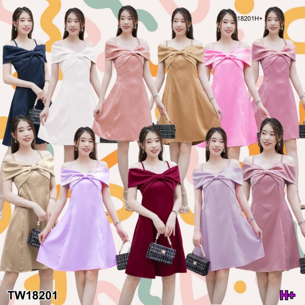 TwinsShopVip💗พร้อมส่ง TW18201 เดรสสายเดี่ยว อกโบว์ ..
