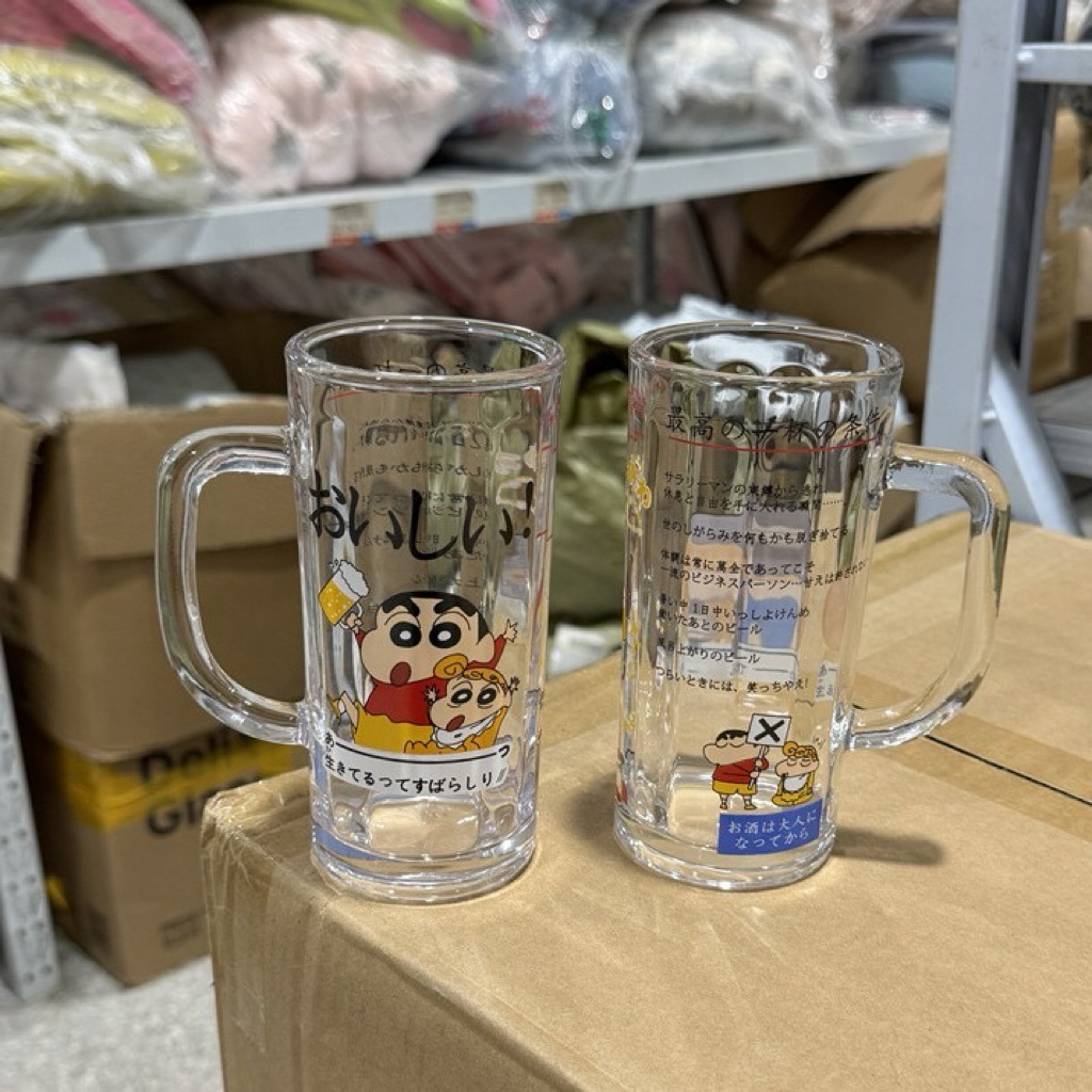 แก้วเบียร์ชินจังและมีซาเอะน่ารักมากขนาดประมาณ 400 มิลแบบแก้วหนา - รูปที่ 2