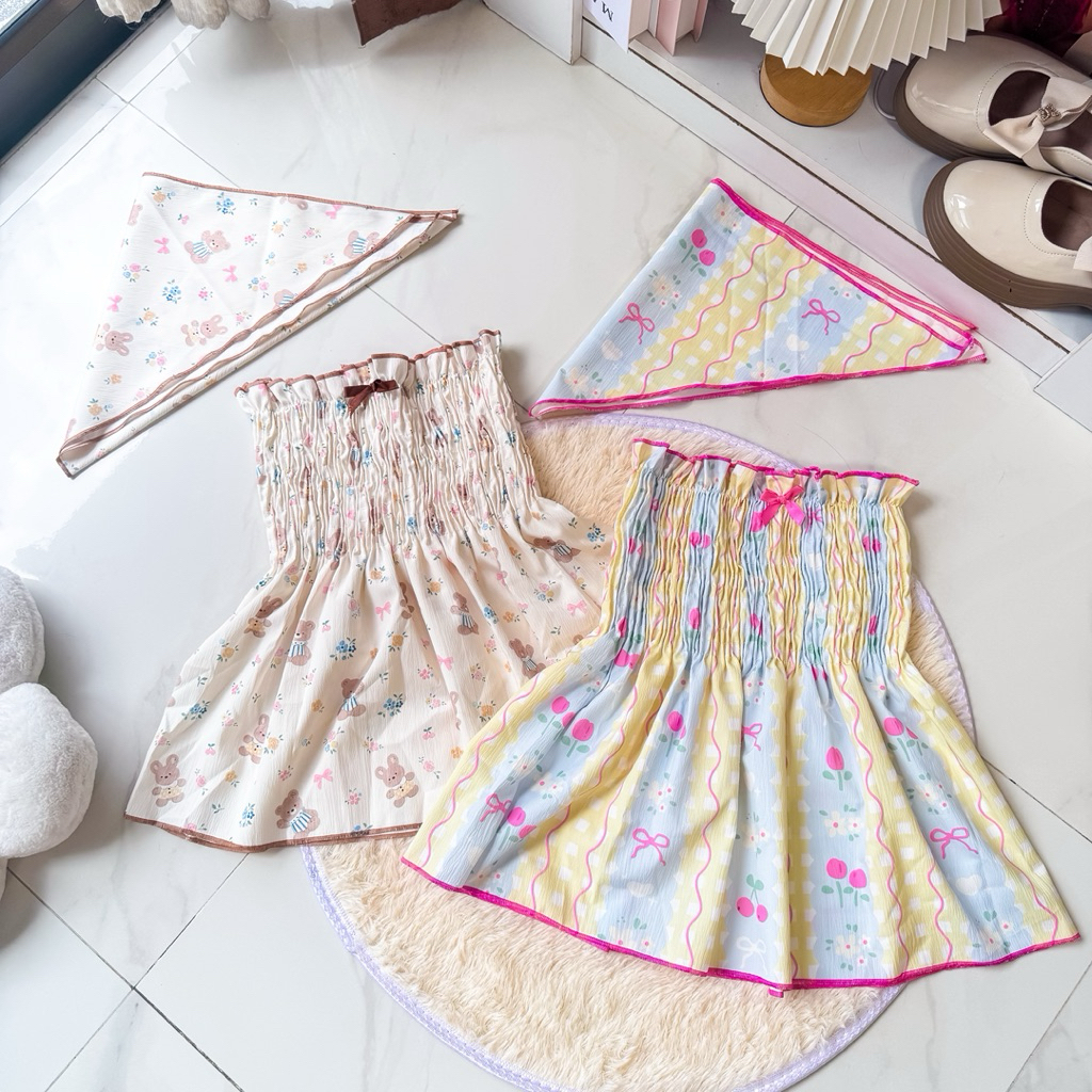 New 2 ชิ้นเสื้อสม็อคอก + ผ้าโพก อกถึง 50 ( Kx-1 ) 🧸🪄
