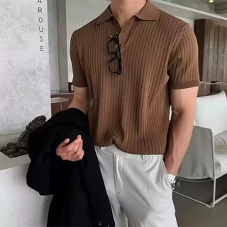 BU เสื้อโปโลแฟชั่นของผู้ชายคนนี้ หลวมง่ายอินเทรนด์ และสบาย ๆ