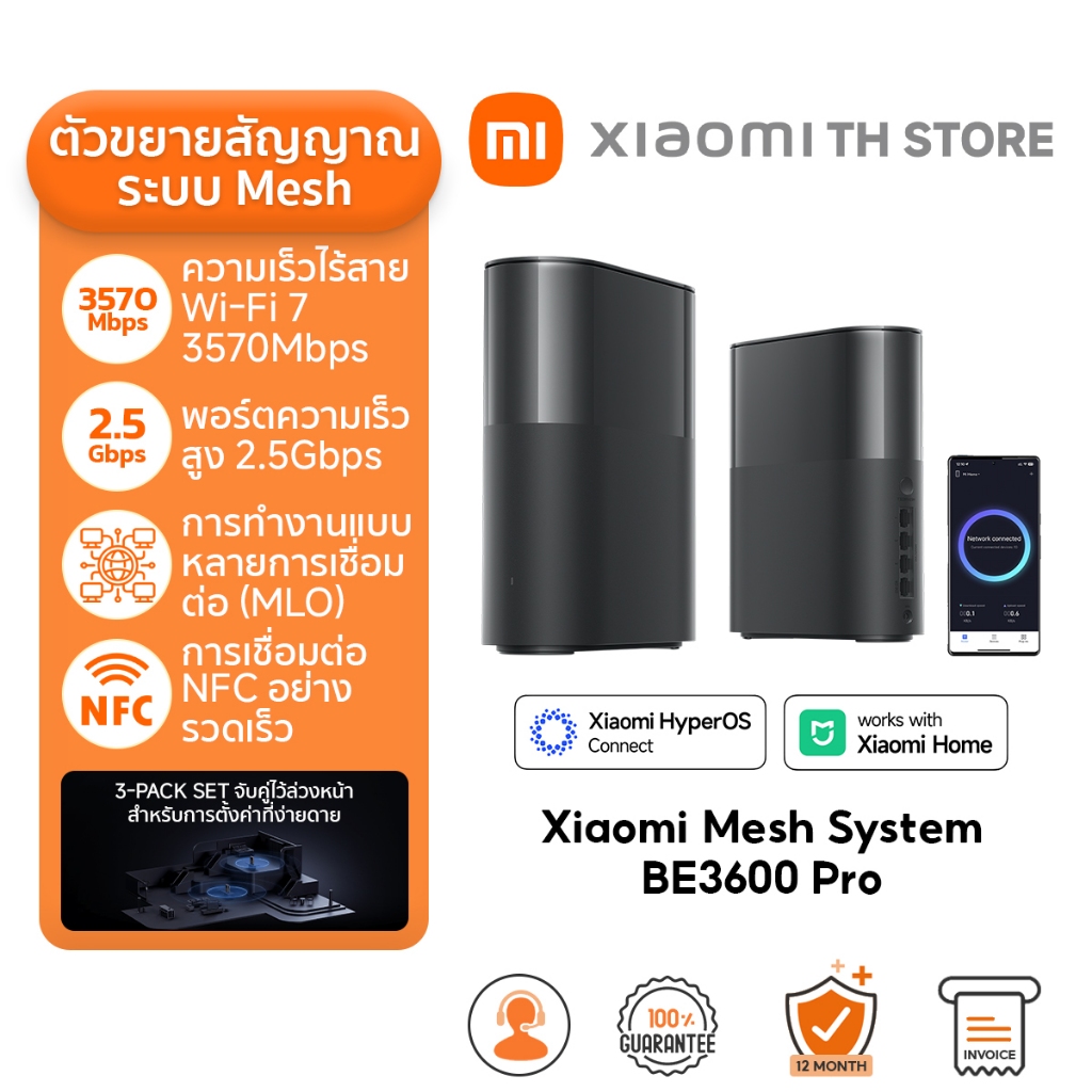 Xiaomi Mesh System BE3600 Pro เราเตอร์ I WiFi 7 Router WiFi I 3570Mbps ความเร็วไร้สาย I NFC เชื่อมต่อ Wi-Fi เร็วทันใจ
