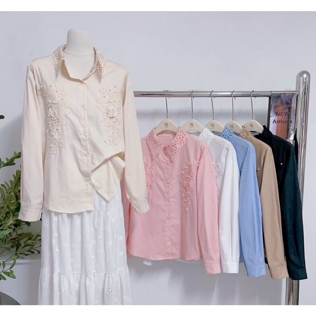 ป้าย My shop เสื้อผ้าคอตตอนแขนยาวแต่งอะไหล่ดอกไม้ อก 42 นิ้ว ยาว 24 นิ้ว