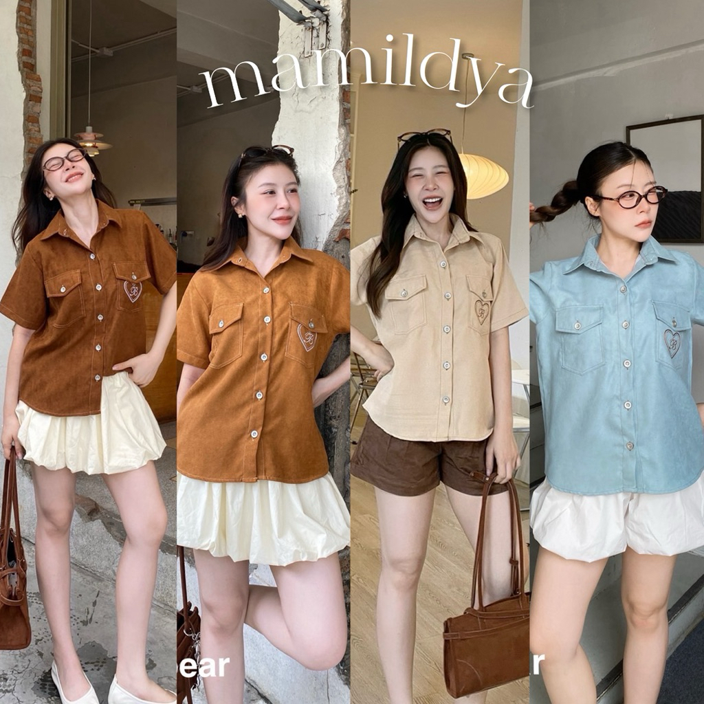 🌟Mamildya.shop🌟 เสื้อเชิ้ตโอเวอร์ไซส์แขนสั้น ผ้าลูกฟูกกำมะหยี่/ H1-3/COOK-หยี่ยาว⚫