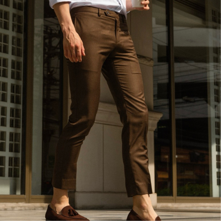 CHANDA กางเกงขายาว Triangle Waist Rim Trousers in Dark Brown