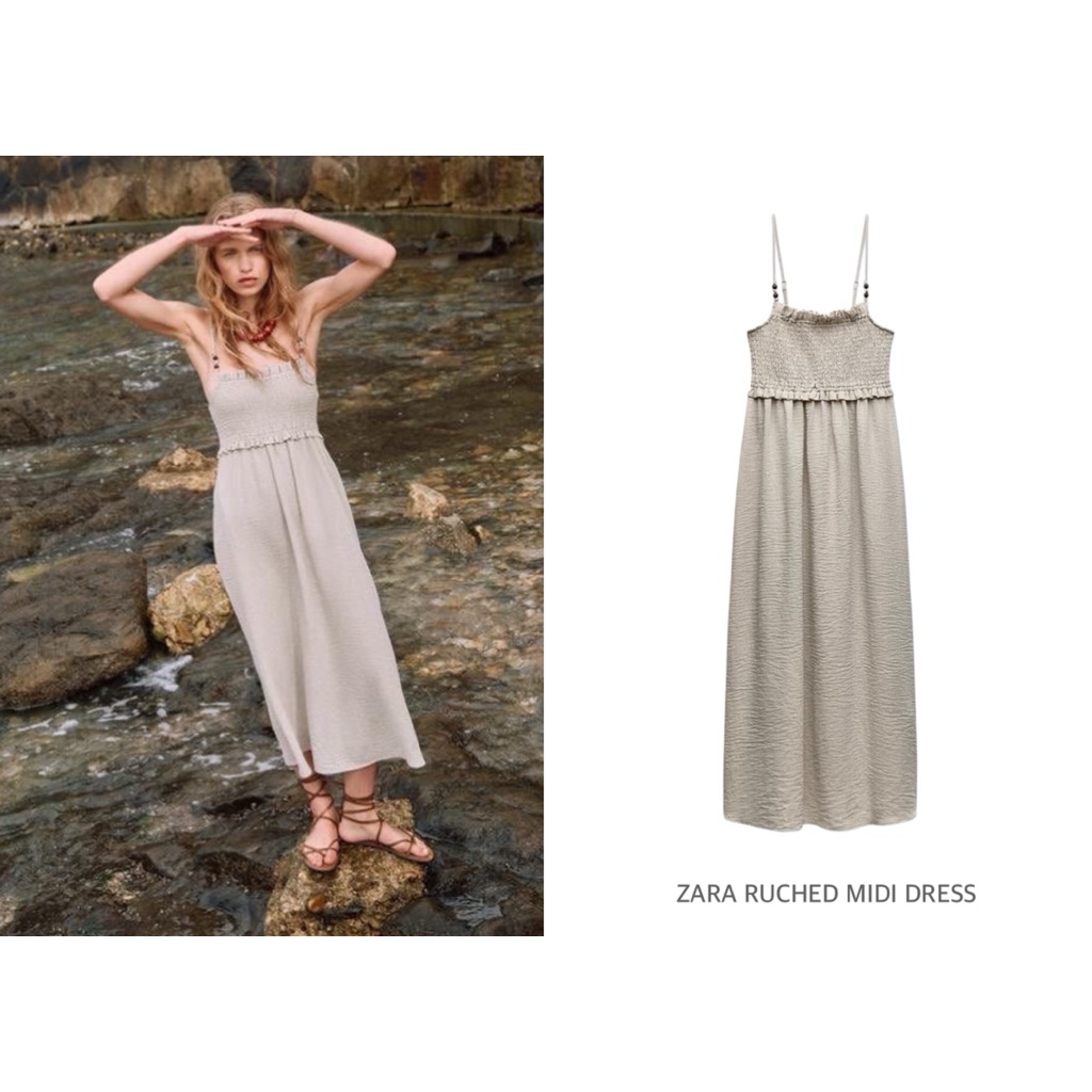 ZARA ชุดเดรส สายเดี่ยว RUCHED MIDI DRESS (C2406)