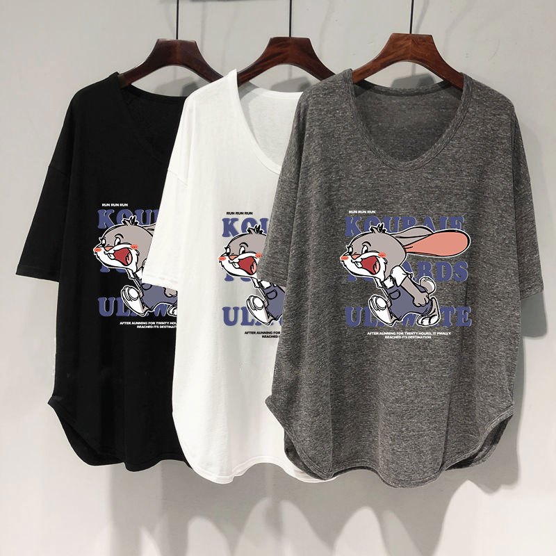 เสื้อยืดลายทางสวยๆผู้หญิงฤดูร้อนใหม่ Oversize เสื้อผ้าแฟชั่นวัยรุ่น เสื้อเสื้อโอเวอร์ไซต์แขนสั้นแบบหลวมสไตล์เกาหลี XXL