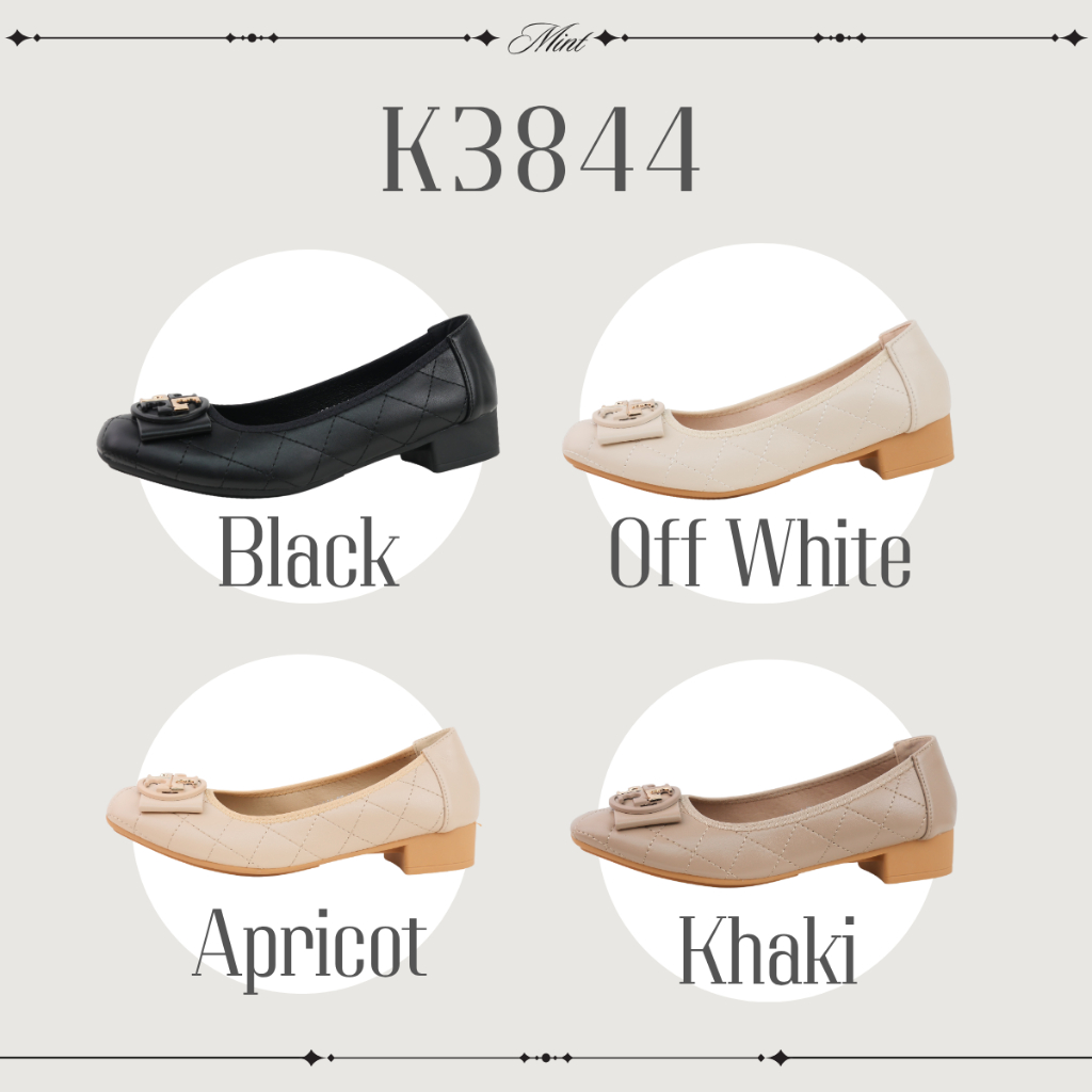 สินค้าพร้อมส่ง K3844 รองเท้าหัวตัด ส้นก้อน 1นิ้ว หน้าประดับอะไหล่ย้อมแมทสี รองรับถึงไซส์ 41-42