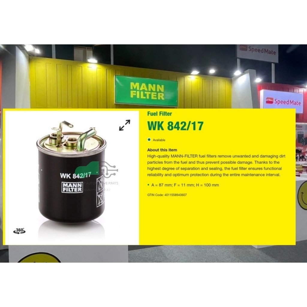 WK842/17 กรองโซล่า BENZ A CLASS(W168)CDI,A160 CDI, A170 CDI เครื่องยนต์ OM611,OM668 (MANN-FILTER***ง