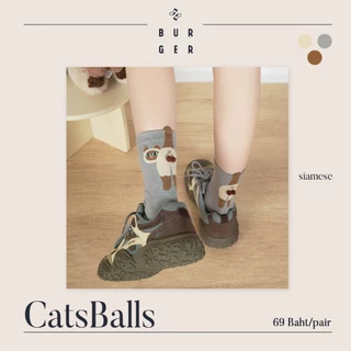 CatsBalls ถุงเท้าแฟชั่นครึ่งแข้ง ลายไข่น้อนแมว 3 แบบ น่ารัก ราคาถูก คุณภาพดี