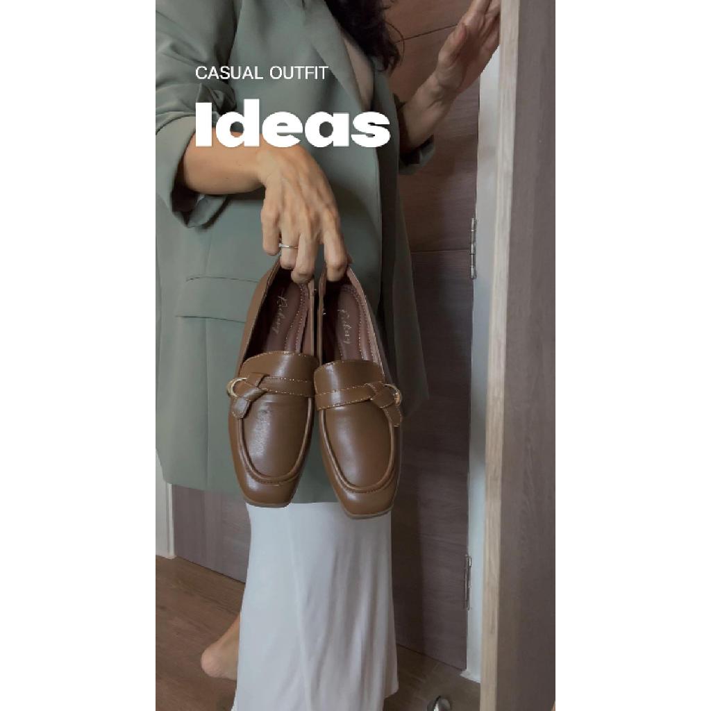 New!!! รองเท้าคัชชู ส้นเตี้ย โลฟเฟอร์ รองเท้าทำงาน อะไหล่สีทองคาดโบว์ ด้านข้าง Loafers