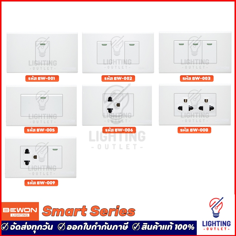 Bewon ชุดสวิตซ์ ปลั๊กกราวด์เดี่ยว ปลั๊กกราวด์คู่ รุ่น Smart Series แบบฝังฝ้า แบบติดลอย พร้อมติดตั้ง