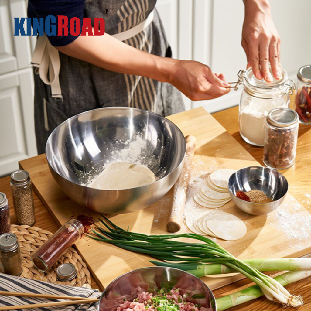 ชาม ผสม สแตนเลส กลมชุด 3 ชิ้น ชามผสมอาหารสเตนเลส（1.2L/2.5L/0.7L)สําหรับใส่ซุป ก๋วยเตี๋ยว ข้าว ผลไม้ สลัด - รูปที่ 2