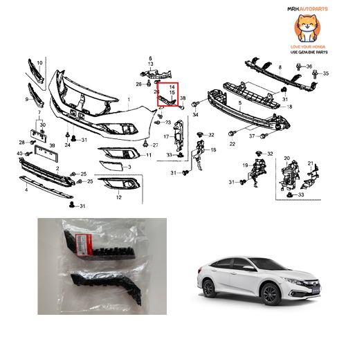 พลาสติกปลายกันชน Honda Civic FC 1.8 และ 1.5 2016-2020 แท้ศูนย์ราคาต่อ 1 ข้าง