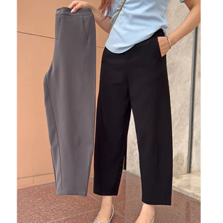 GHAOHES พร้อมส่ง [M-4XL] กางเกงลำลองไซส์ใหญ่ สีดำสีเทา กางเกงสูทพรีเมียมสำหรับตัวเล็ก เอวยางยืด2042