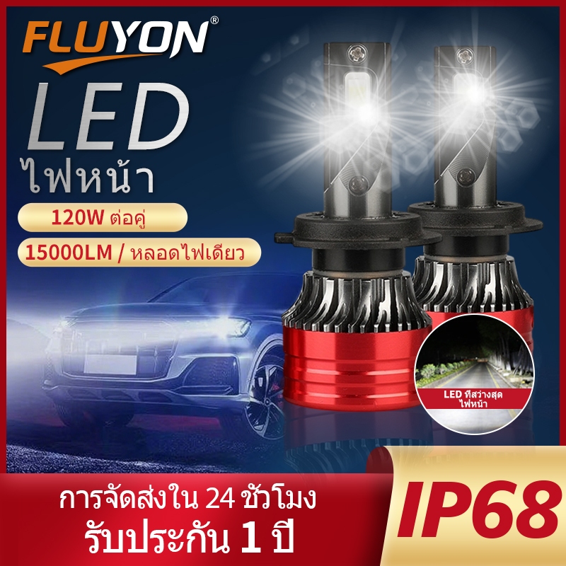 【COD】FLUYON ของแท้ 1คู่ ไฟหน้า  ไฟหน้ารถยนต์ LED ไฟหรี่ แสงสีขาว H1\H4\H7\H8-11\9012\9006\9005 60W 6500K สว่างสุดของรุ่น