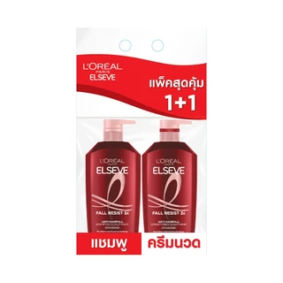 ลอรีอัล ปารีส เอลแซฟ สูตรฟอล รีซิสท์ X3 แอนไท-แฮร์ ฟอล แชมพู+ครีมนวด ขนาด 400+375 มล. (แพ็ค 1+1) L'OREAL PARIS ELSEVE