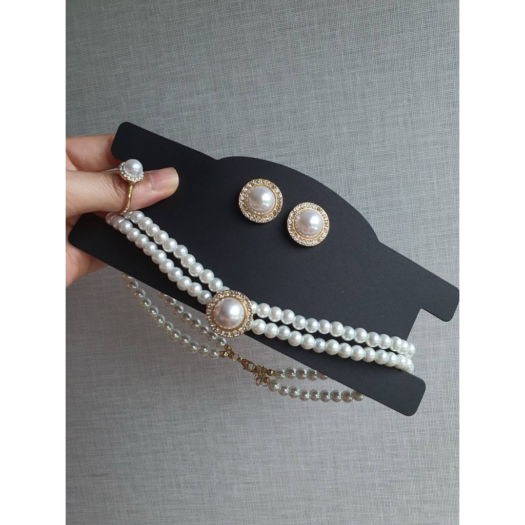 🇹🇭จากไทย Choker สร้อยคอไข่มุก 2 เส้น ประดับจี้มุกใหญ่ล้อมเพชร  สวยหวานราชนิกูล ดีเทลน่ารัก มาพร้อต่างหูเข้า set