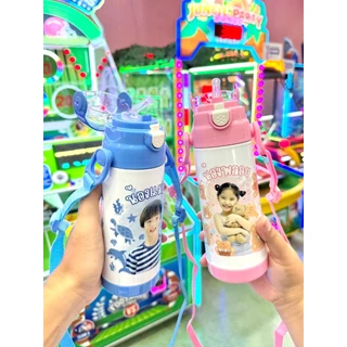 Sakurane ขวดน้ำเด็ก สกรีนรูป ออกแบบเองได้ [สกรีนฟรี 2 ด้าน] พร้อมสายคล้อง แก้วน้ำเด็ก กระบอกน้ำเด็ก