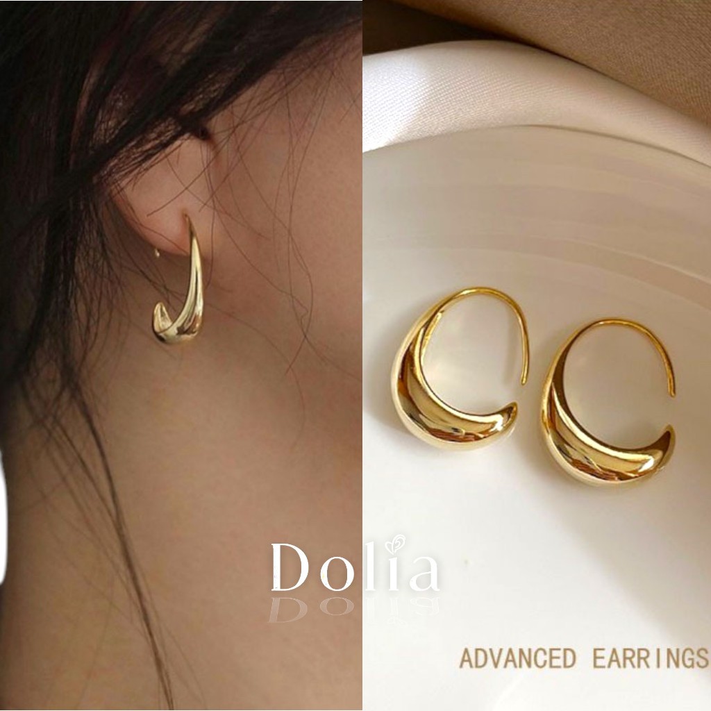 DOLIA [พร้อมส่งจากไทย] ต่างหูห่วงเงินแท้ S925 ต่างหูรูปตัวซี สายฝอ ต่างหูสไตล์เกาหลี ราคาต่อ 1 คู่ A36