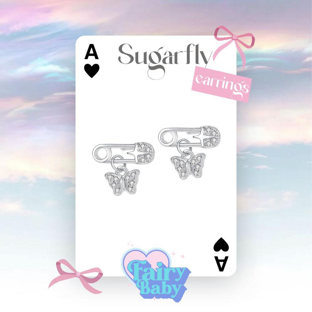 [NEW] Fairybaby ต่างหู Sugarfly ตุ้งติ้ง ต่างหูน่ารัก ประกาย ผีเสื้อ (1 คู่) (E2-046)
