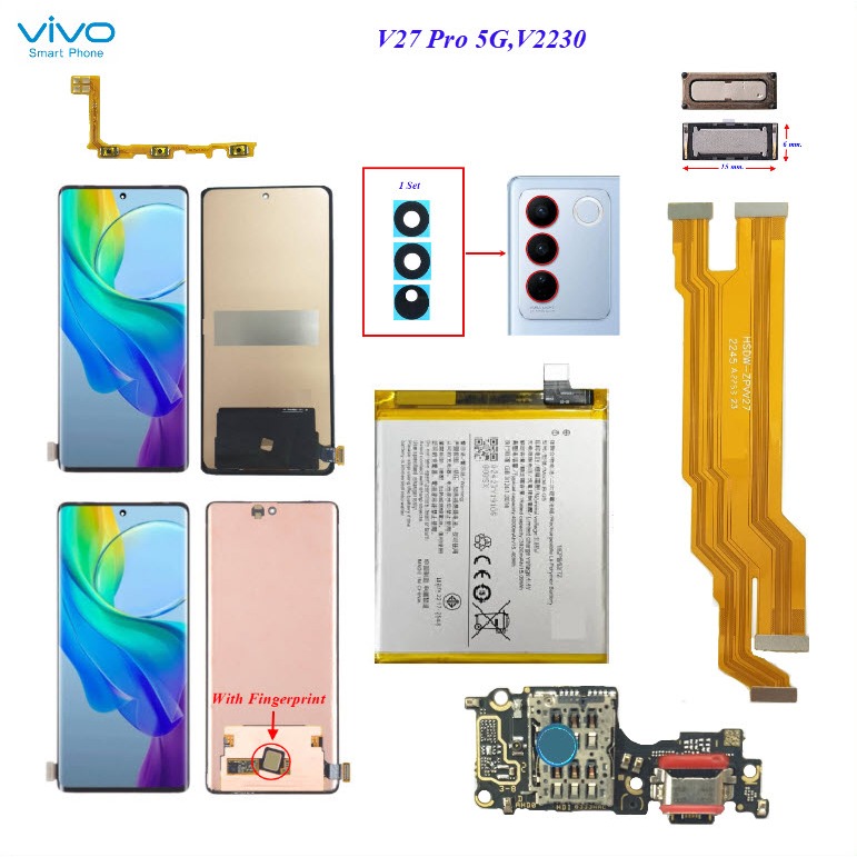 อะไหล่มือถือ Vivo V27 Pro 5G,V2230/สายแพร/กระจกเลนส์กล้อง/ลำโพงหูฟัง/แบตเตอรี่ B-G5