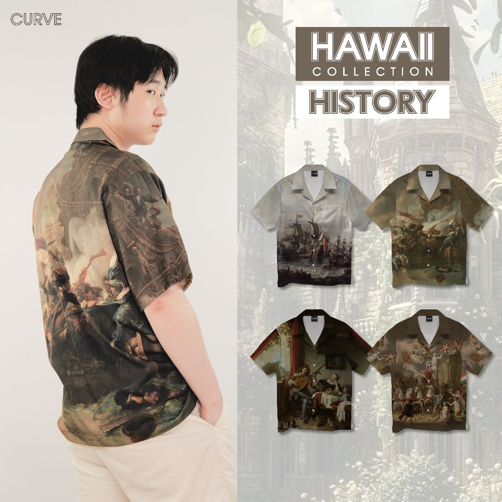 Curve เสื้อเชิ้ตฮาวาย ลายHistory (ไซส์ S,M,L,XL,2XL) เสื้อฮาวายพิมพ์ลาย ทรงสวย สวมใส่สบาย พร้อมส่ง