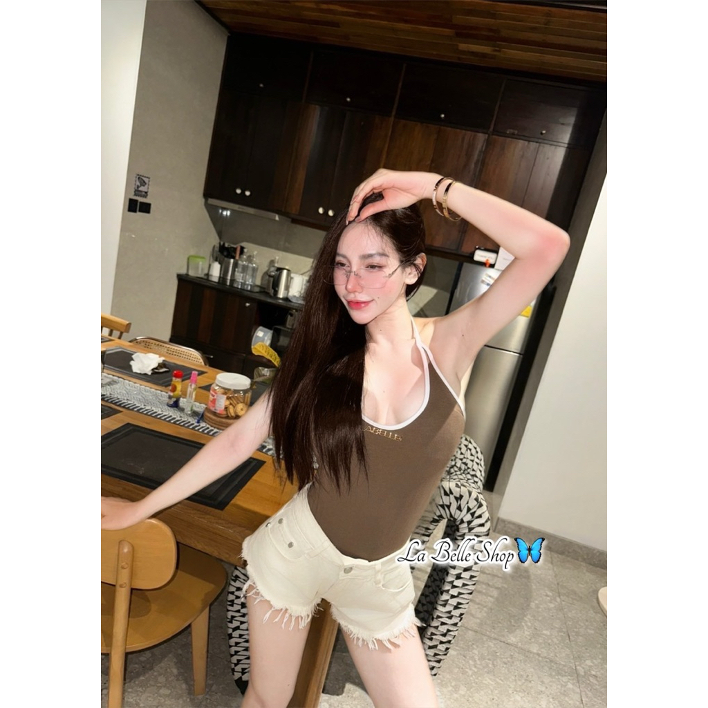 💕ShopBypuy💕บอดี้สูทผูกคอเว้าอกแต่งอะไหล่🤍คอยูเสริมฟองน้ำ🩶 - รูปที่ 2