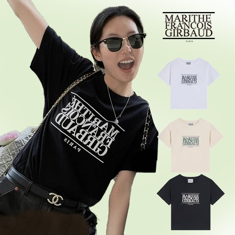 🚀【100% แท้จาก Marithe Francois Girbaud】เสื้อยืดคอกลมแขนยาวพิมพ์ลายโลโก้แบรนด์ดังสไตล์เกาหลี ทรงคลาสสิก พร้อมส่งทันที