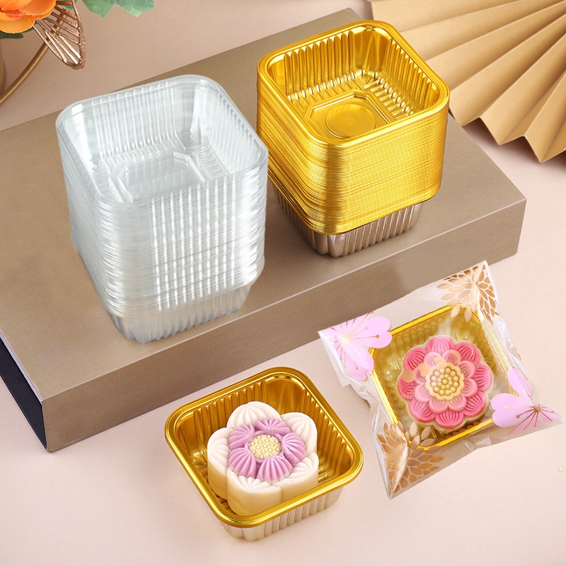 🥮ถาดรองขนม แพ็คละ 100 ใบ ใส/ทอง ฐานพลาสติกรองขนมไหว้พระจันทร์