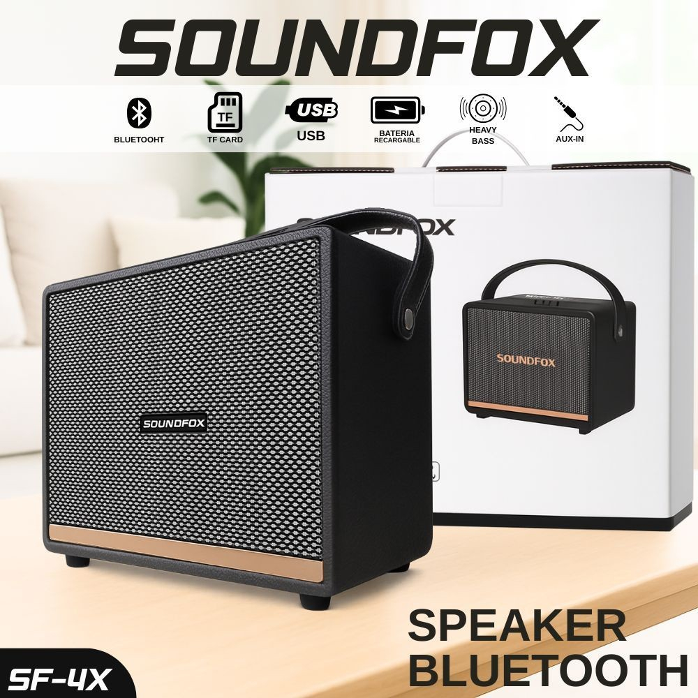 ตู้ลำโพง SOUNDFOX รุ่น SF-4X ลำโพงบลูทูธ พร้อมสายหิ้ว ปรับเบสได้ เสียงแน่น ลำโพงบลูทูธแบบพกพา เสียงดี เบส ชาร์ตแบตได้