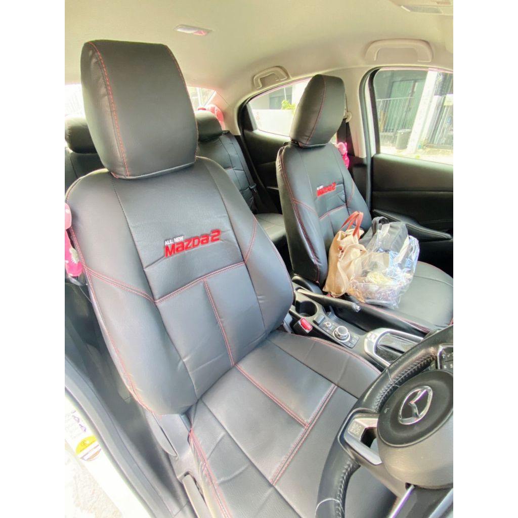 ชุดหุ้มเบาะ Mazda 2 4ประตู(SEDAN) สีดำด้ายแดง เบาะหลังหลังแยก 2015 - 2025 หน้าหลัง ตรงรุ่น เข้ารูป [ทั้งคัน] มาสด้า 2 - รูปที่ 3
