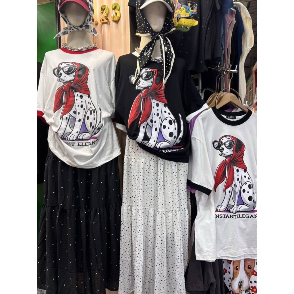 พร้อมส่งในไทย Oversize เสื้อยืด ผ้าคอตตอน แฟชั่นผู้หญิง BDZR-แดลเมเชี่ยนผ้าแดง – โปรปัง