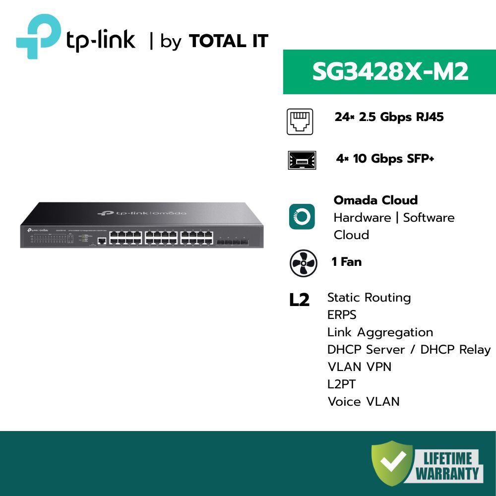 TP-Link Omada SG3428X-M2 สวิตช์ 2.5G 24 พอร์ต Multi-Gigabit พร้อม 4-Port 10G SFP+ Uplink ประกันศูนย์