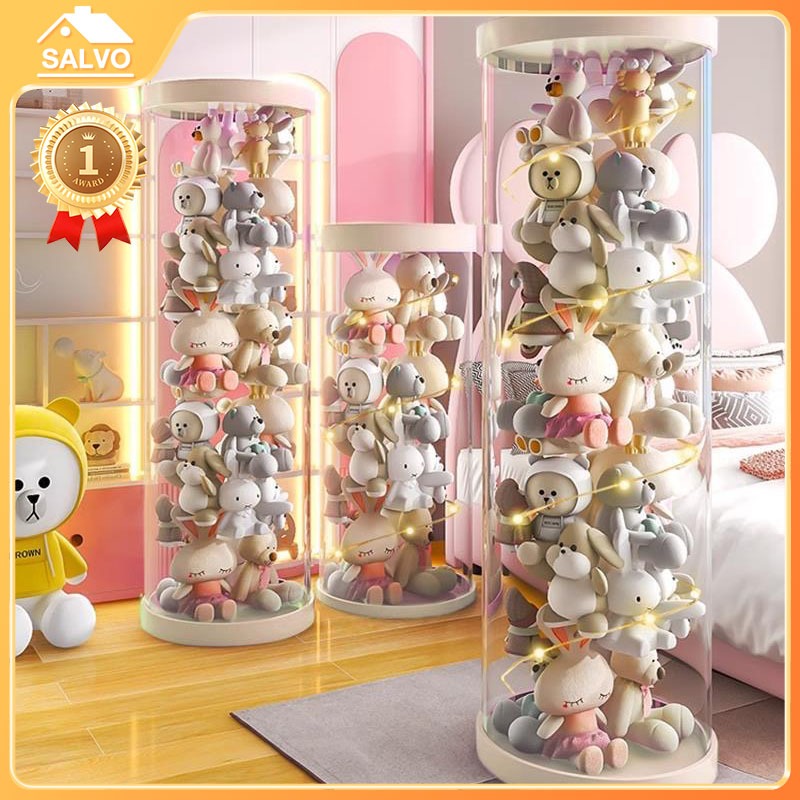 SALVO 90-150cm ถังเก็บตุ๊กตาแบบใส ถังเก็บของเล่นตุ๊กตา ทรงกระบอก ถังเก็บของเล่น ขนาดใหญ่ PET ที่เก็บ