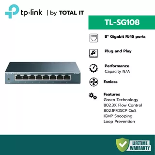 (พร้อมส่ง) TP-LINK TL-SG108 สวิตช์ 8 พอร์ต Gigabit (ตัวเหล็ก) Unmanaged ประกันศูนย์