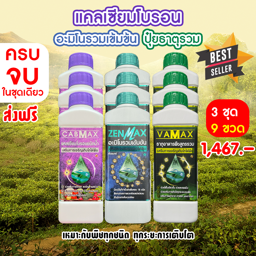 ( 3ชุด) CABMAX แคลเซียมโบรอนเข้มข้น + VAMAX ธาตุอาหารรวมเข้มข้น + ZENMAX อะมิโนรวมเข้มข้น (Z3+C3+V3)