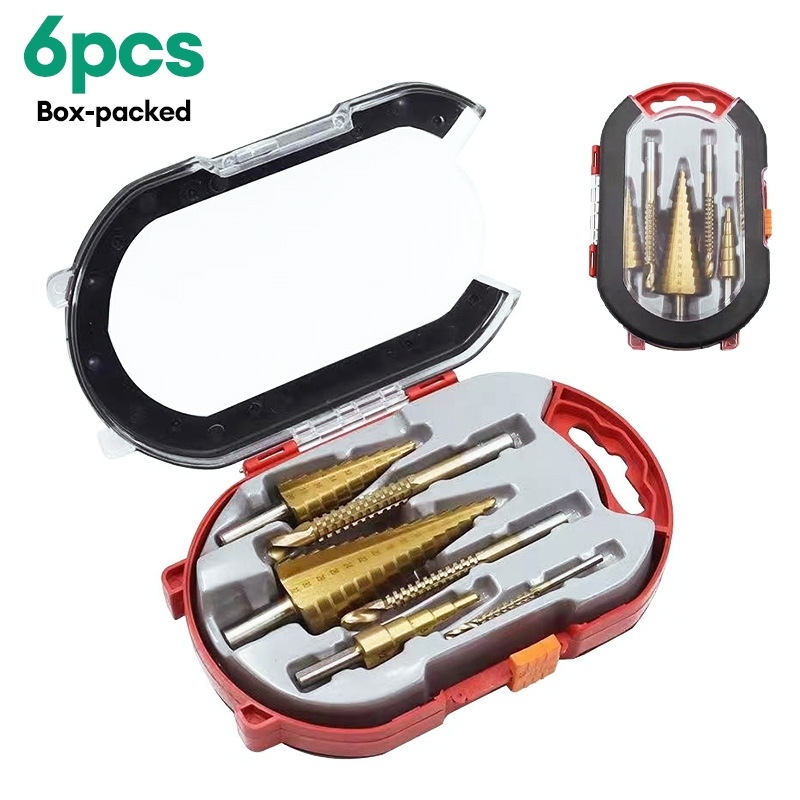 ชุดสว่านเจาะเจดีย์ 6 ชิ้น HSS Step Drill ดอกเล็ก-ใหญ่ ขนาด 4-32 มม.