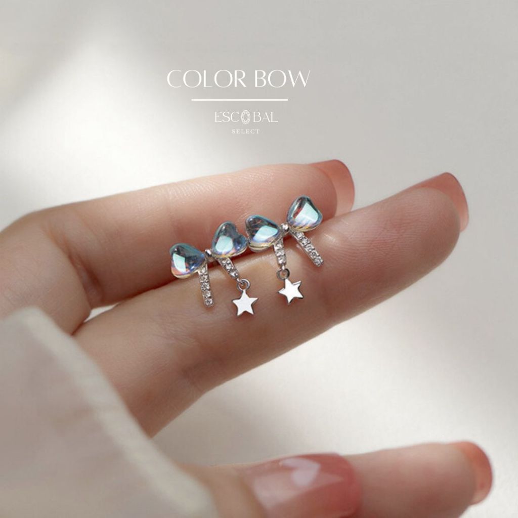 ESCOBAL ตุ้มหูพลอย Color Bow ต่างหูสวยหรู ต่างหูแฟชั่น ต่างหูผู้หญิง ตุ้มหูเพชร Valentine ของขวัญ