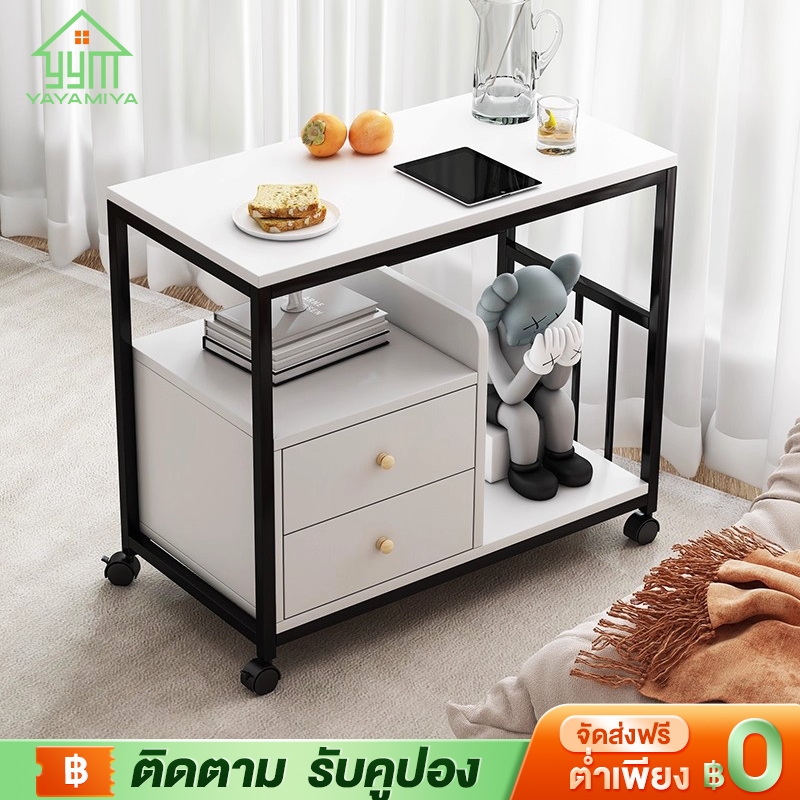 YYM☕โต๊ะข้างโซฟา มีล้อ 70/60CM โต๊ะข้างเตียง โต๊ะข้างแบบสร้างสรรค์ ความหรูหราเบาๆ ติดตั้งง่าย Side T