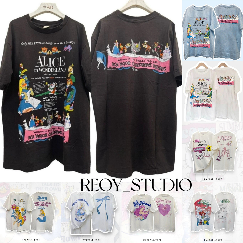 (จัดส่งตลอด 24 ชั่วโมง）REOY_STUDIO oversize เสื้อยืด งานใหม่ ทำเก่า หลวม K18 เสื้อยืดคอกลม พิมพ์ลายการ์ตูน สบายและระบาย