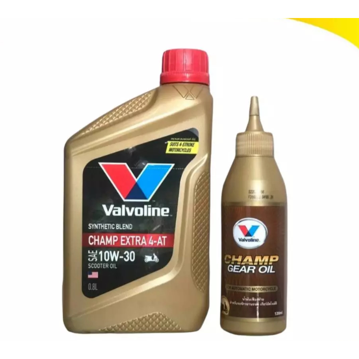 น้ำมันเครื่องมอเตอร์ไซค์ วาโวลีน Valvoline Champ Extra 4AT 10W-30 พร้อมเฟืองท้าย รหัส [VAL SET]