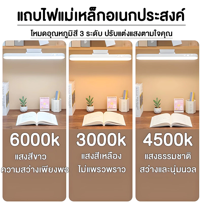 Tangok✨โคมไฟตั้งโต๊ะ LED โคมไฟแม่เหล็ก ปุ่มชาร์จ USB ไฟข้างเตียง ไฟอ่านหนังสือ ไฟติดห้อง โคมไฟไร้สาย ปรับได้ 3 แสง thumbnail 4