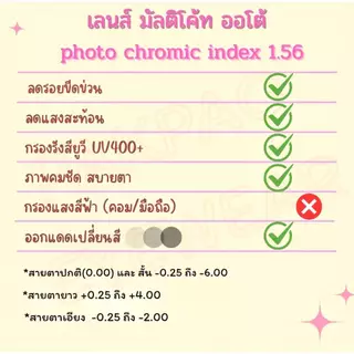ตัดเลนส์สายตา index 1.56 มัลติโค้ท/บลูบล็อค/ออโต้/บลูบล็อคออโต้ PAKPAO EYEWEAR