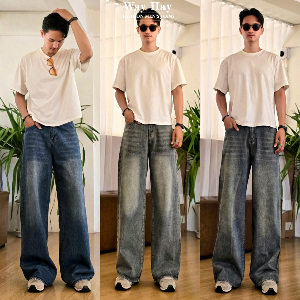 5 สี Baggy Jeans กางเกงยีนส์ผู้ชายขากว้าง ไซลินไดรต์ พอดี คอปกปานกลางพอดีเก็บอย่างดี