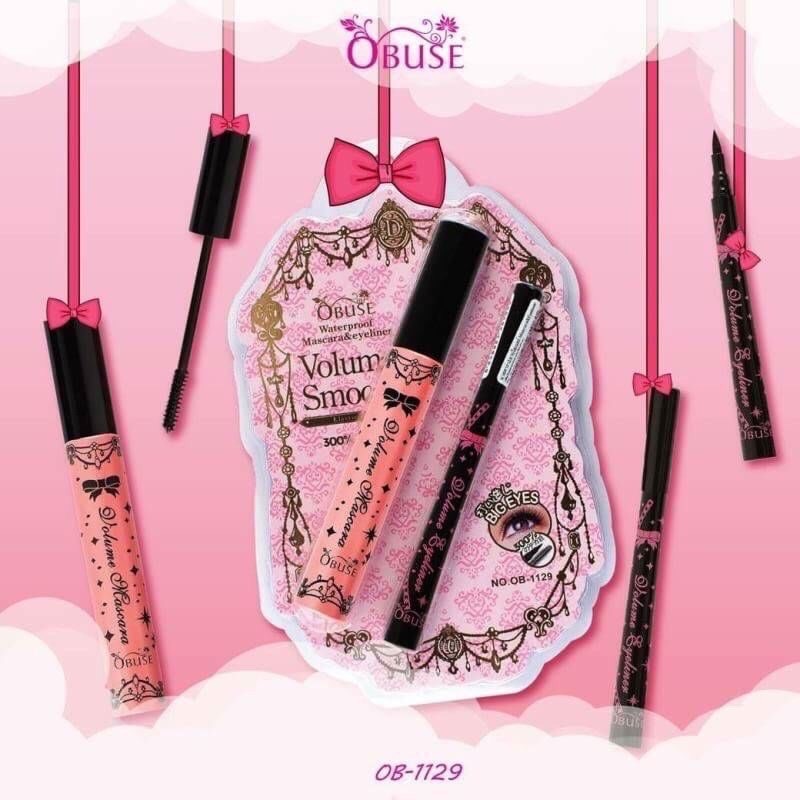 OB-1129 OBUSE EYELINER&MASCARA โอบิวซ์ อายไลเนอร์และมาสคาร่า อายไลเนอร์กันน้ำ แห้งเร็ว เส้มคม
