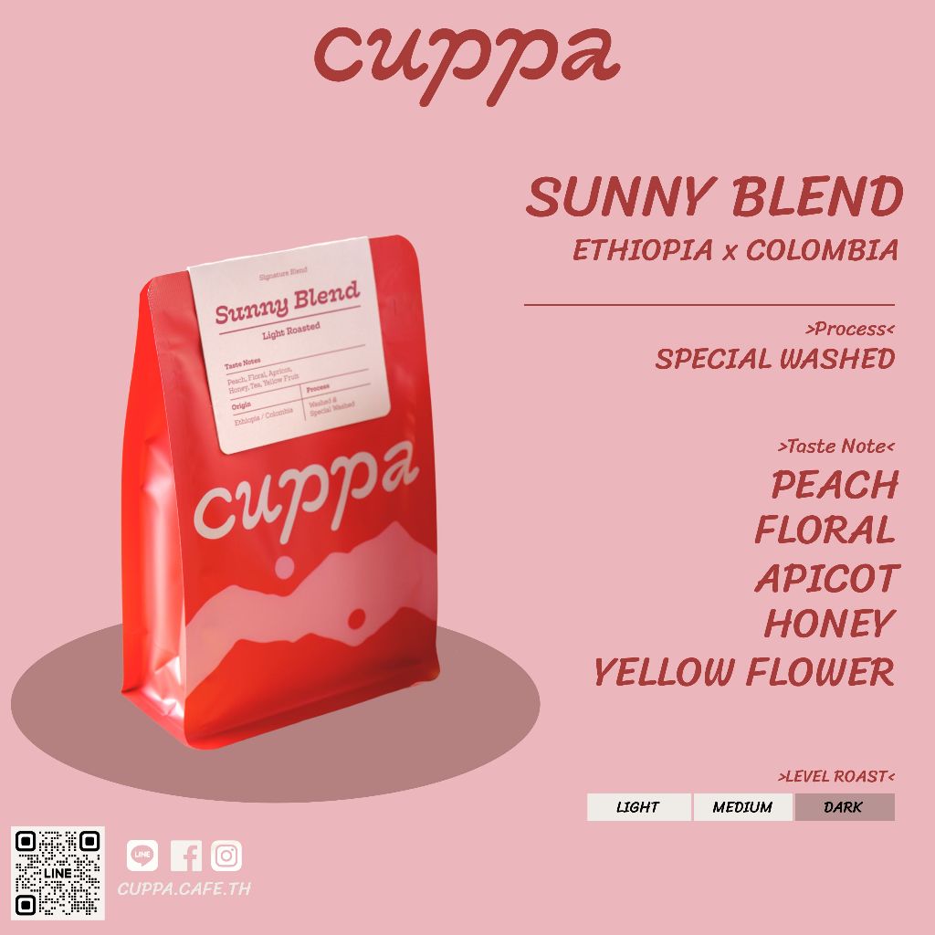 Cuppa Coffee เมล็ดกาแฟ Sunny Blend คั่วอ่อน ขนาด 200กรัม (Ethiopia x Colombia)