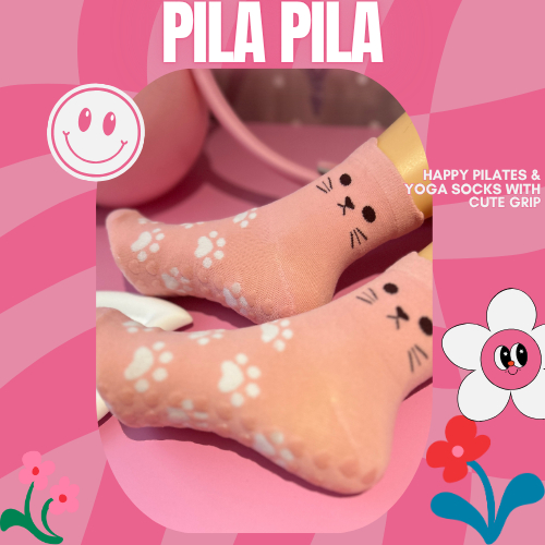 Pila Pila pilates Socks ถุงเท้าพิลาทิส แฟชั่น มีกันลื่น ลาย แมว มีหูแมว