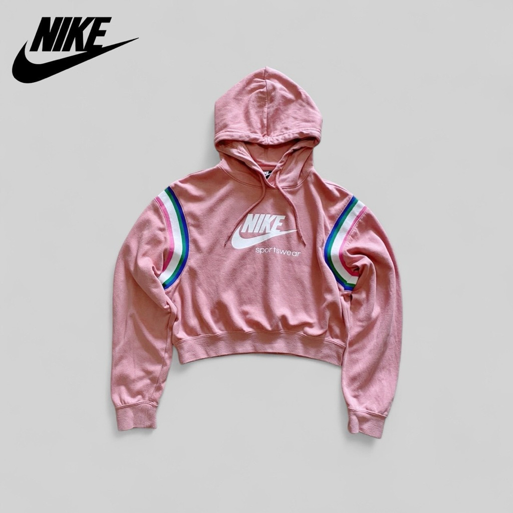 ส่งต่อเสื้อครอปแขนยาวมีฮู้ดสีชมพู Nike ลิขสิทธิ์แท้ อก44/ยาว18 มือสองสภาพใหม่