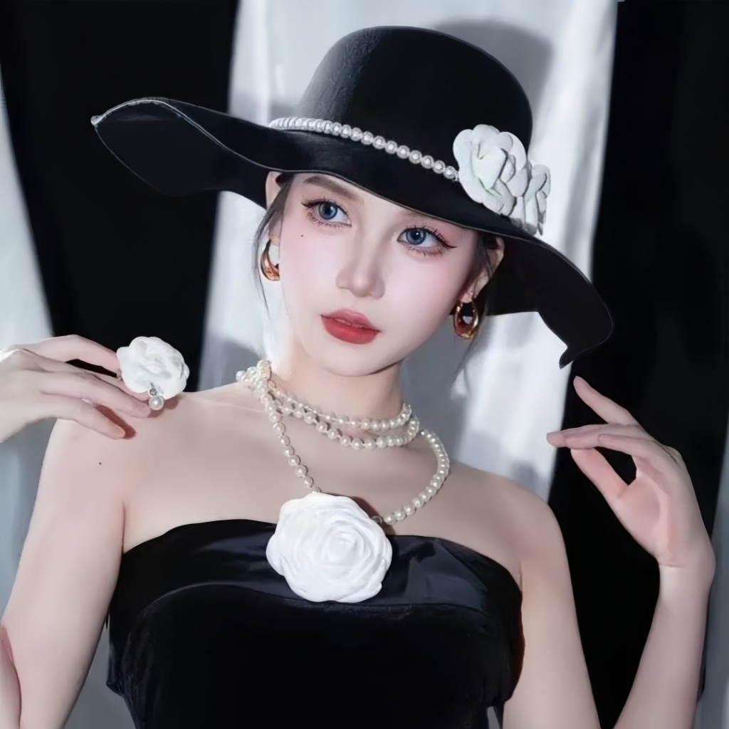 หมวกหญิงกระฎุมพี สไตล์เฮปเบิร์น ✨ ปีกกว้าง ไข่มุก และความคลาสสิกเหนือกาลเวลา - รูปที่ 2